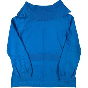 Jones New York size medium blue thin sweater, fold down neck, elastic wrists
